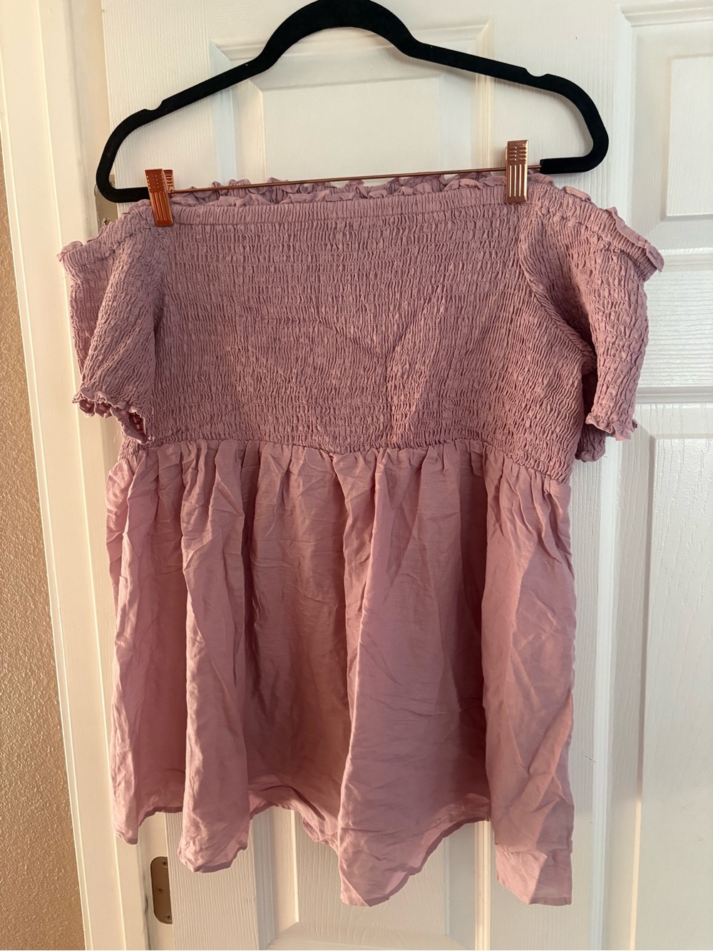 Torrid off shoulder smocked short sleeve blouse top purple feminine 3X